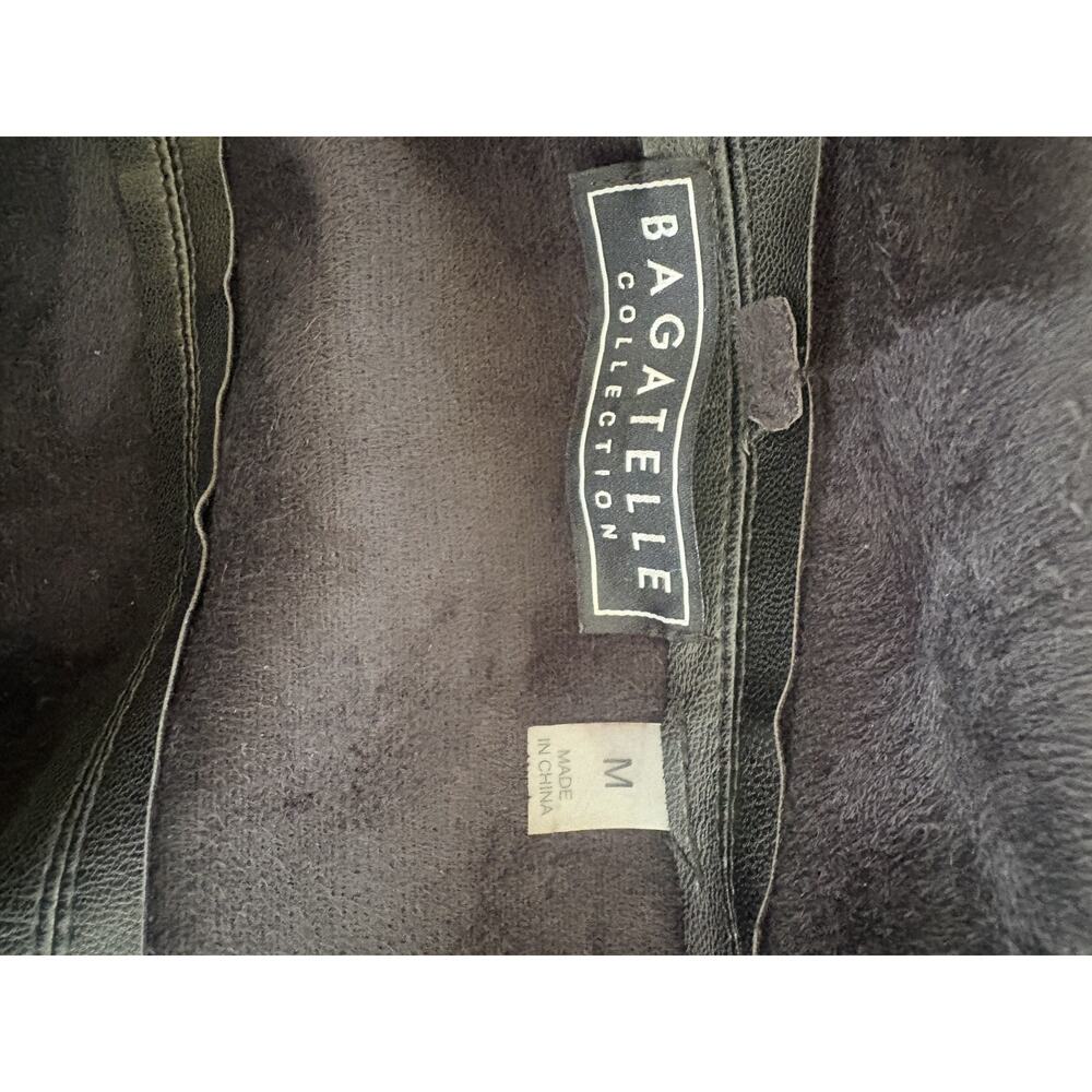Black Faux Suede Short Jacket Draped Open Front Zip Pockets Bagatelle Medium - Picture 2 of 6